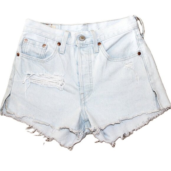 LEVI'S® Premium, 501 Original-Fit High Waisted Denim Shorts in Light Wash (W24) - Picture 1 of 10